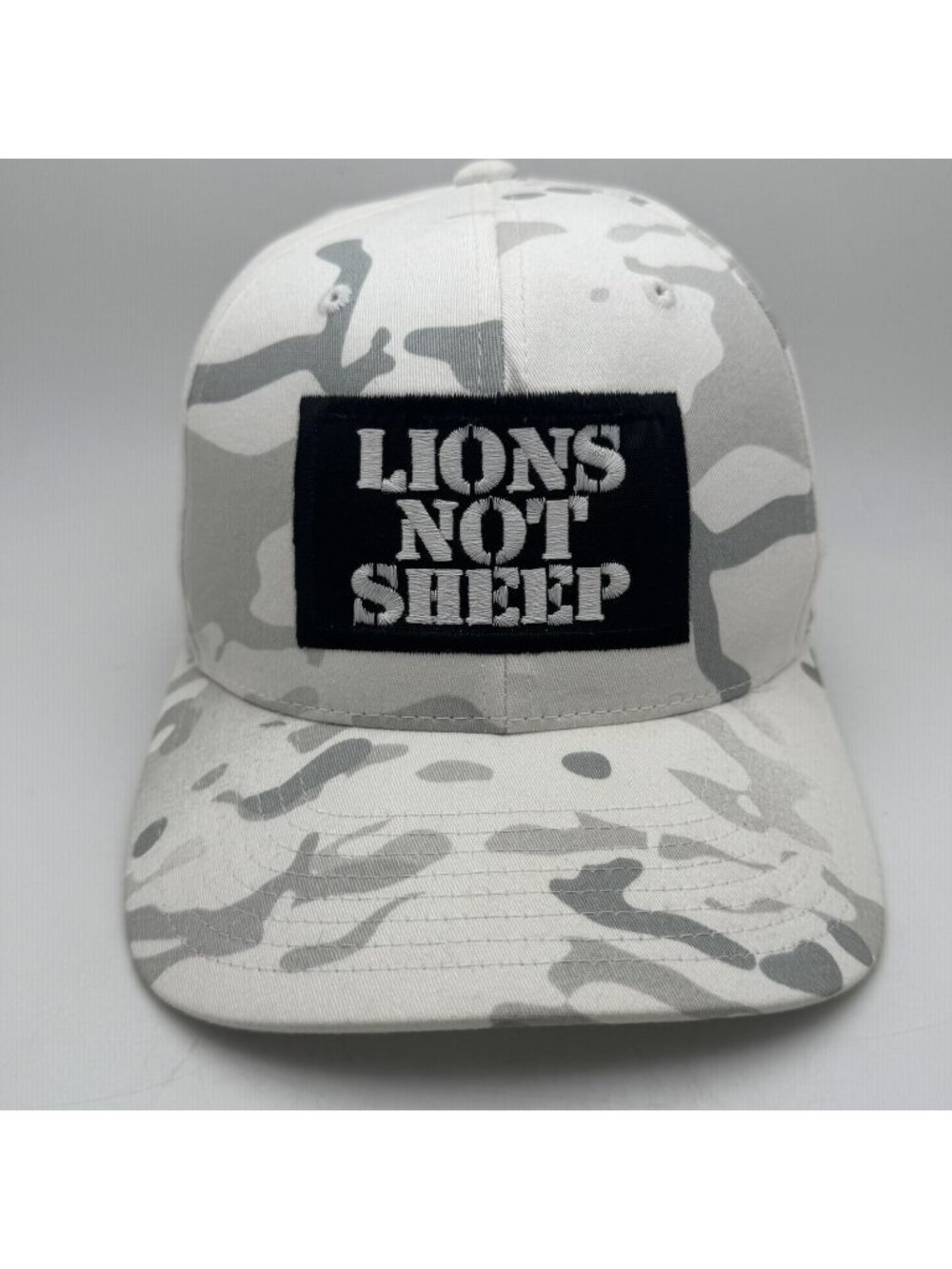 Lions Not Sheep Flexfit Hat S-M White Gray Camo Baseball Cap Yupoong Embroidered